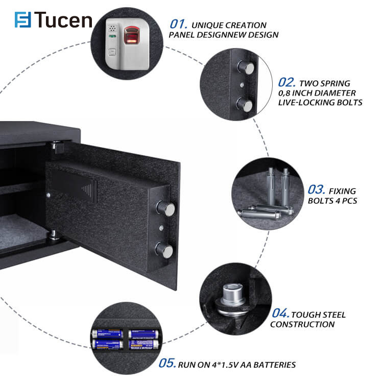 F0600S Series Tucen Removable Integrated LED Light, Automatic Lighting Fingerprint Safes For Home or Office